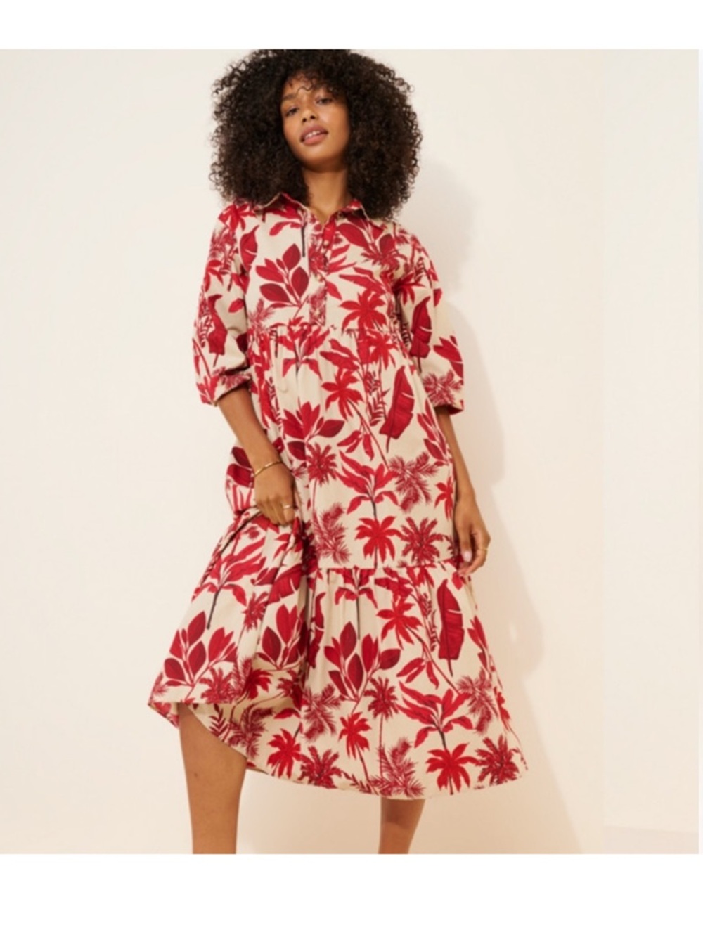 Anthropologie Maeve The Bettina Cotton
Tiered Shirt Dress Sz Large